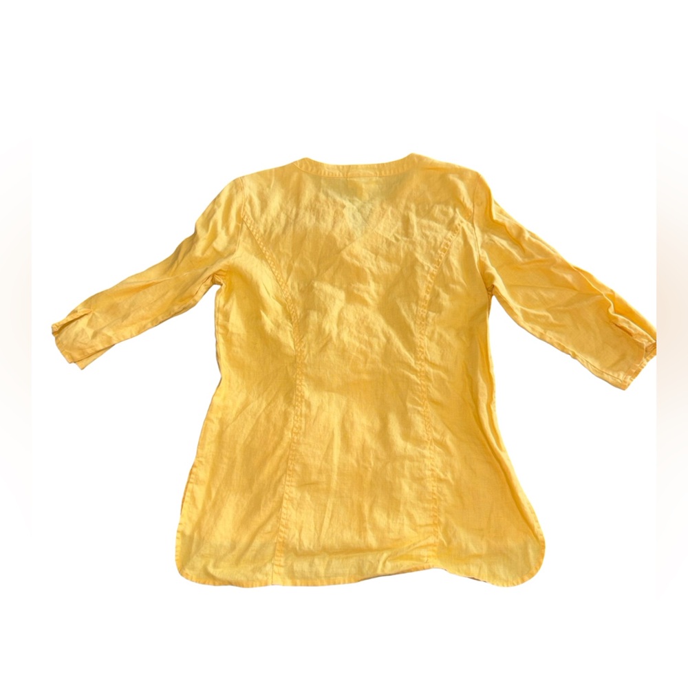 Coldwater Creek 100% Linen Tunic Top Yellow Petite Small PS Pocket Lightweight - Picture 3 of 12